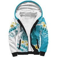 Turquoise Hawaii Shark Tattoo Sherpa Hoodie Frangipani With Polynesian Pastel Version LT14 Unisex Turquoise - Polynesian Pride