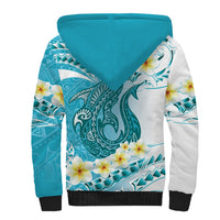 Turquoise Hawaii Shark Tattoo Sherpa Hoodie Frangipani With Polynesian Pastel Version LT14 - Polynesian Pride