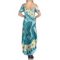 Turquoise Hawaii Shark Tattoo Summer Maxi Dress Frangipani With Polynesian Pastel Version LT14 - Polynesian Pride