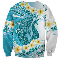 Turquoise Hawaii Shark Tattoo Sweatshirt Frangipani With Polynesian Pastel Version