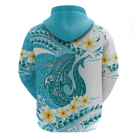 Turquoise Hawaii Shark Tattoo Zip Hoodie Frangipani With Polynesian Pastel Version
