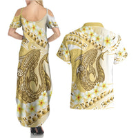 Gold Hawaii Shark Tattoo Couples Matching Summer Maxi Dress and Hawaiian Shirt Frangipani With Polynesian Pastel Version LT14 - Polynesian Pride