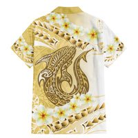 Gold Hawaii Shark Tattoo Family Matching Mermaid Dress and Hawaiian Shirt Frangipani With Polynesian Pastel Version