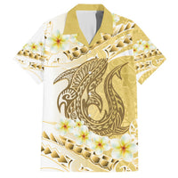 Gold Hawaii Shark Tattoo Hawaiian Shirt Frangipani With Polynesian Pastel Version LT14 Gold - Polynesian Pride
