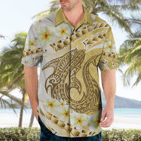 Gold Hawaii Shark Tattoo Hawaiian Shirt Frangipani With Polynesian Pastel Version LT14 - Polynesian Pride