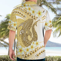 Gold Hawaii Shark Tattoo Hawaiian Shirt Frangipani With Polynesian Pastel Version LT14 - Polynesian Pride