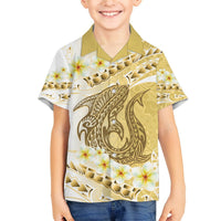 Gold Hawaii Shark Tattoo Hawaiian Shirt Frangipani With Polynesian Pastel Version LT14 - Polynesian Pride
