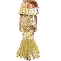 Gold Hawaii Shark Tattoo Mermaid Dress Frangipani With Polynesian Pastel Version LT14 - Polynesian Pride