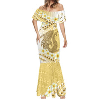 Gold Hawaii Shark Tattoo Mermaid Dress Frangipani With Polynesian Pastel Version LT14 - Polynesian Pride