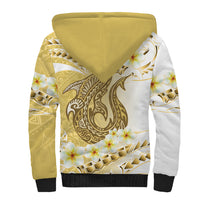 Gold Hawaii Shark Tattoo Sherpa Hoodie Frangipani With Polynesian Pastel Version LT14 - Polynesian Pride