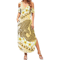 Gold Hawaii Shark Tattoo Summer Maxi Dress Frangipani With Polynesian Pastel Version LT14 Women Gold - Polynesian Pride