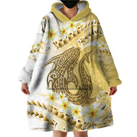 Gold Hawaii Shark Tattoo Wearable Blanket Hoodie Frangipani With Polynesian Pastel Version