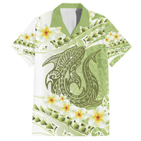 Green Hawaii Shark Tattoo Hawaiian Shirt Frangipani With Polynesian Pastel Version LT14 Green - Polynesian Pride