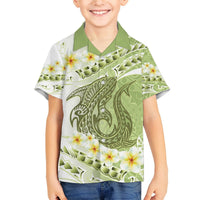 Green Hawaii Shark Tattoo Hawaiian Shirt Frangipani With Polynesian Pastel Version LT14 - Polynesian Pride
