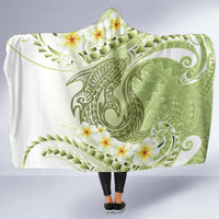 Green Hawaii Shark Tattoo Hooded Blanket Frangipani With Polynesian Pastel Version LT14 - Polynesian Pride