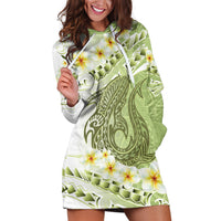 Green Hawaii Shark Tattoo Hoodie Dress Frangipani With Polynesian Pastel Version