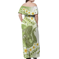Green Hawaii Shark Tattoo Off Shoulder Maxi Dress Frangipani With Polynesian Pastel Version