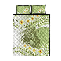Green Hawaii Shark Tattoo Quilt Bed Set Frangipani With Polynesian Pastel Version