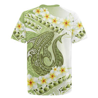Green Hawaii Shark Tattoo Rugby Jersey Frangipani With Polynesian Pastel Version LT14 - Polynesian Pride