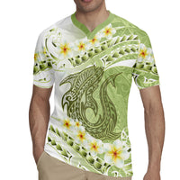 Green Hawaii Shark Tattoo Rugby Jersey Frangipani With Polynesian Pastel Version LT14 - Polynesian Pride