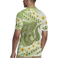 Green Hawaii Shark Tattoo Rugby Jersey Frangipani With Polynesian Pastel Version LT14 - Polynesian Pride
