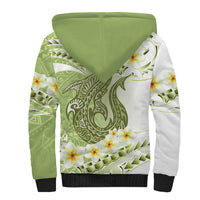 Green Hawaii Shark Tattoo Sherpa Hoodie Frangipani With Polynesian Pastel Version LT14 - Polynesian Pride