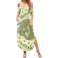 Green Hawaii Shark Tattoo Summer Maxi Dress Frangipani With Polynesian Pastel Version LT14 Women Green - Polynesian Pride