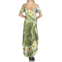 Green Hawaii Shark Tattoo Summer Maxi Dress Frangipani With Polynesian Pastel Version LT14 - Polynesian Pride