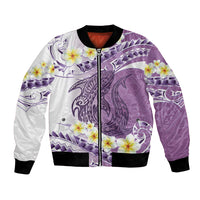 Purple Hawaii Shark Tattoo Bomber Jacket Frangipani With Polynesian Pastel Version
