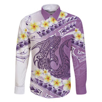 Purple Hawaii Shark Tattoo Family Matching Mermaid Dress and Hawaiian Shirt Frangipani With Polynesian Pastel Version