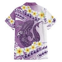Purple Hawaii Shark Tattoo Family Matching Off Shoulder Short Dress and Hawaiian Shirt Frangipani With Polynesian Pastel Version