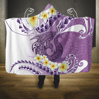 Purple Hawaii Shark Tattoo Hooded Blanket Frangipani With Polynesian Pastel Version LT14 One Size Purple - Polynesian Pride