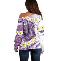 Purple Hawaii Shark Tattoo Off Shoulder Sweater Frangipani With Polynesian Pastel Version LT14 - Polynesian Pride