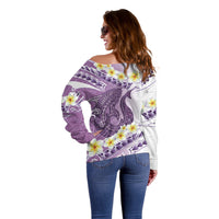 Purple Hawaii Shark Tattoo Off Shoulder Sweater Frangipani With Polynesian Pastel Version LT14 - Polynesian Pride