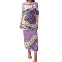 Purple Hawaii Shark Tattoo Puletasi Frangipani With Polynesian Pastel Version LT14 Long Dress Purple - Polynesian Pride