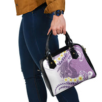 Purple Hawaii Shark Tattoo Shoulder Handbag Frangipani With Polynesian Pastel Version