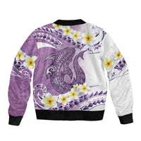 Purple Hawaii Shark Tattoo Sleeve Zip Bomber Jacket Frangipani With Polynesian Pastel Version