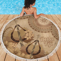 Brown Bula Fiji Beach Blanket Fijian Dance Fan Tapa Cloth Pattern