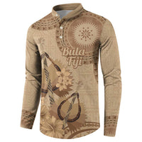 Brown Bula Fiji Button Sweatshirt Fijian Dance Fan Tapa Cloth Pattern