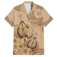 Brown Bula Fiji Family Matching Off Shoulder Short Dress and Hawaiian Shirt Fijian Dance Fan Tapa Cloth Pattern
