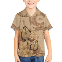 Brown Bula Fiji Kid Hawaiian Shirt Fijian Dance Fan Tapa Cloth Pattern LT14 Kid Brown - Polynesian Pride