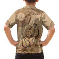 Brown Bula Fiji Kid Hawaiian Shirt Fijian Dance Fan Tapa Cloth Pattern LT14 - Polynesian Pride