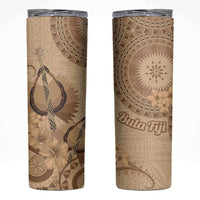 Brown Bula Fiji Skinny Tumbler Fijian Dance Fan Tapa Cloth Pattern