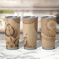 Brown Bula Fiji Tumbler Cup Fijian Dance Fan Tapa Cloth Pattern