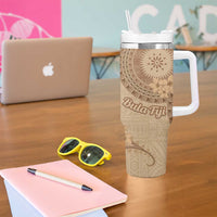 Brown Bula Fiji Tumbler With Handle Fijian Dance Fan Tapa Cloth Pattern LT14 - Polynesian Pride