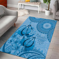 Blue Bula Fiji Area Rug Fijian Dance Fan Tapa Cloth Pattern