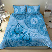 Blue Bula Fiji Bedding Set Fijian Dance Fan Tapa Cloth Pattern