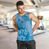 Blue Bula Fiji Men Tank Top Fijian Dance Fan Tapa Cloth Pattern