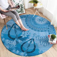 Blue Bula Fiji Round Carpet Fijian Dance Fan Tapa Cloth Pattern