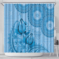 Blue Bula Fiji Shower Curtain Fijian Dance Fan Tapa Cloth Pattern